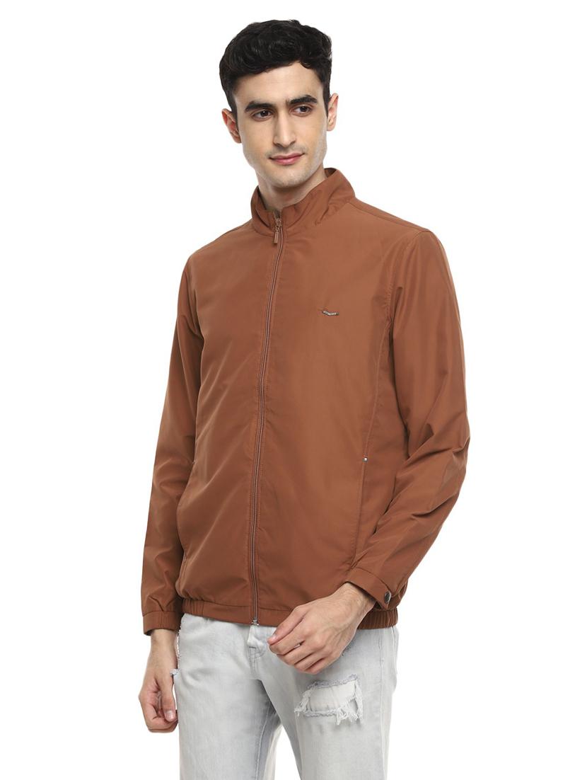 brown solid long sleeve bomber jacket - 19963808 - Standard Image - 1