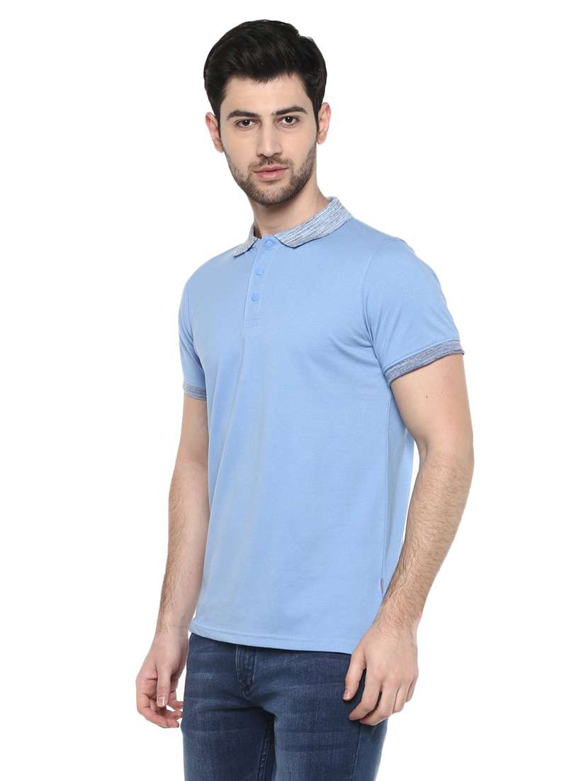 blue solid cotton polo t-shirt - 19963998 -  Standard Image - 1