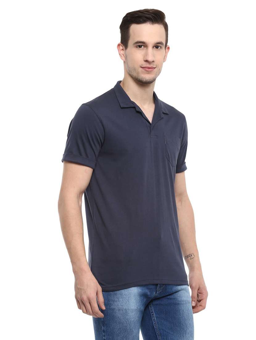 blue solid short sleeve polo neck t-shirt - 19964022 - Standard Image - 1