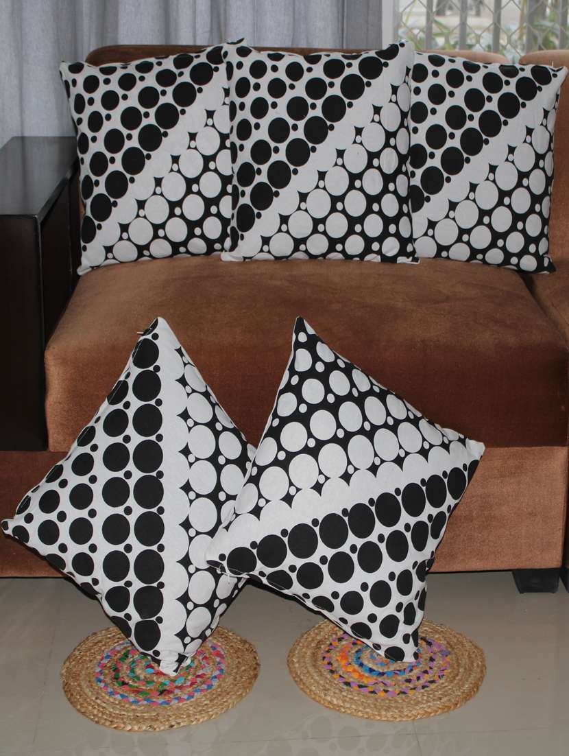 designer geometric cotton cushion cover, 16x16 inchs, (black white), set of 5