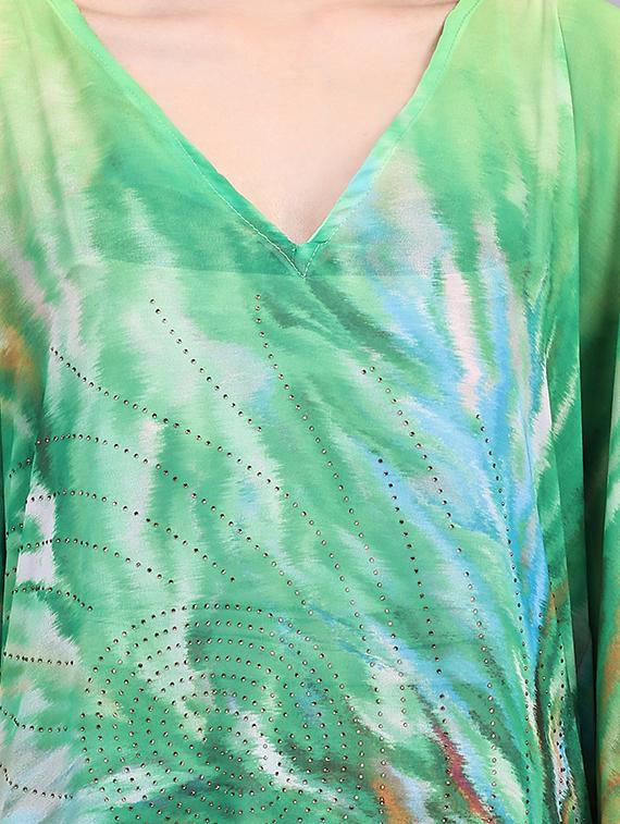 green relaxed fit v neck printed kaftan dress - 19967953 - Standard Image - 4
