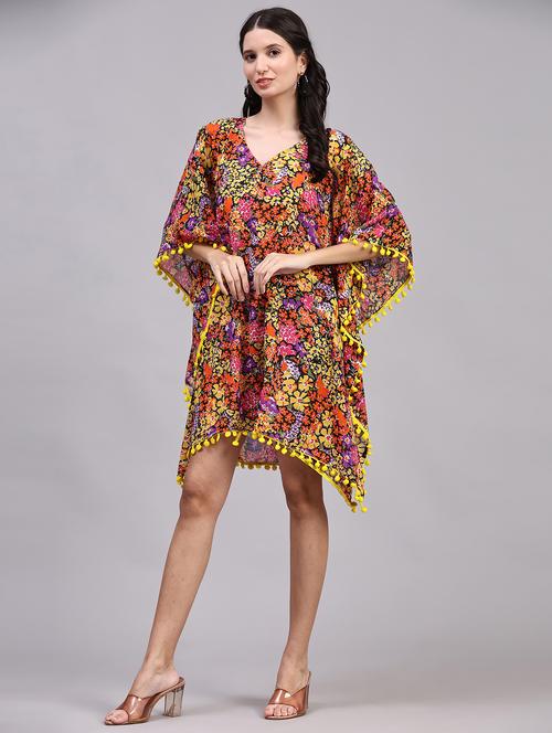 multi colored relaxed fit floral print kaftan dress - 19967957 - Standard Image - 0