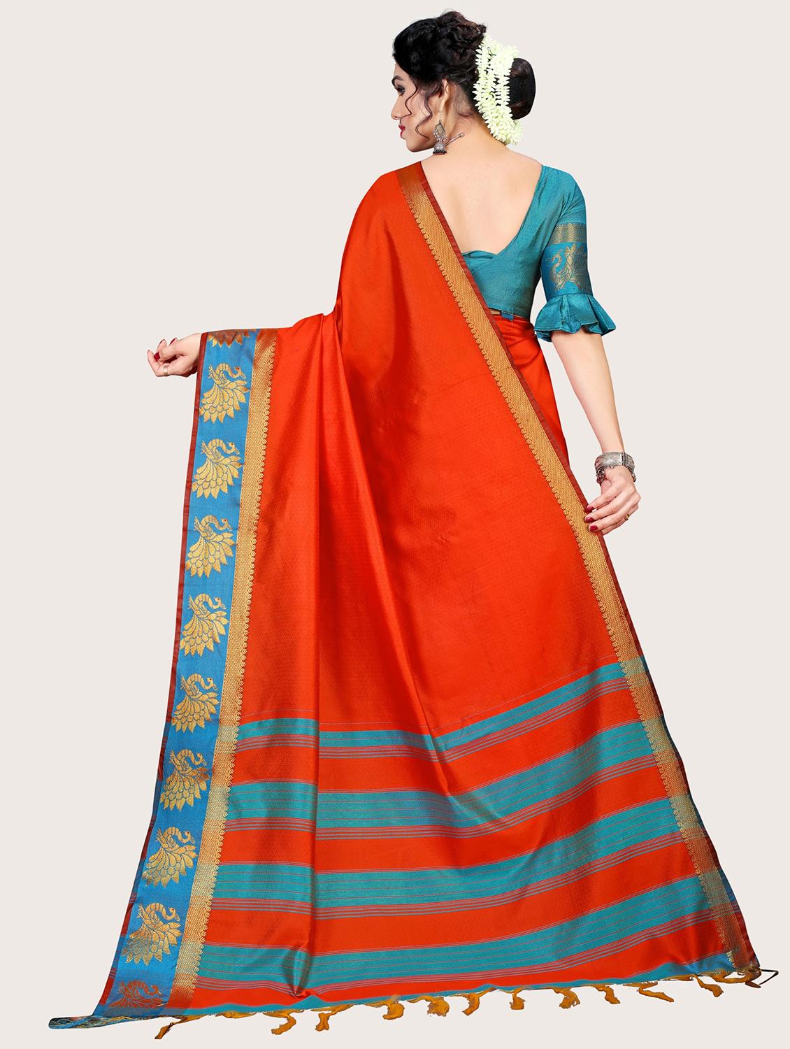 orange jacquard banarasi saree - 19967974 - Standard Image - 1