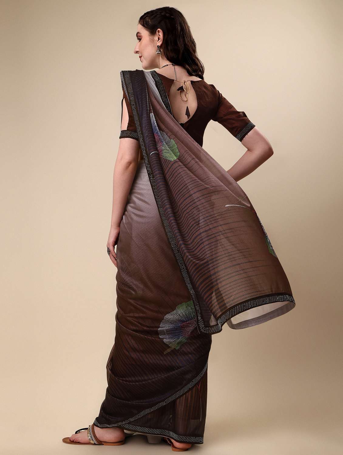brown silk printed saree - 19967999 -  Standard Image - 1