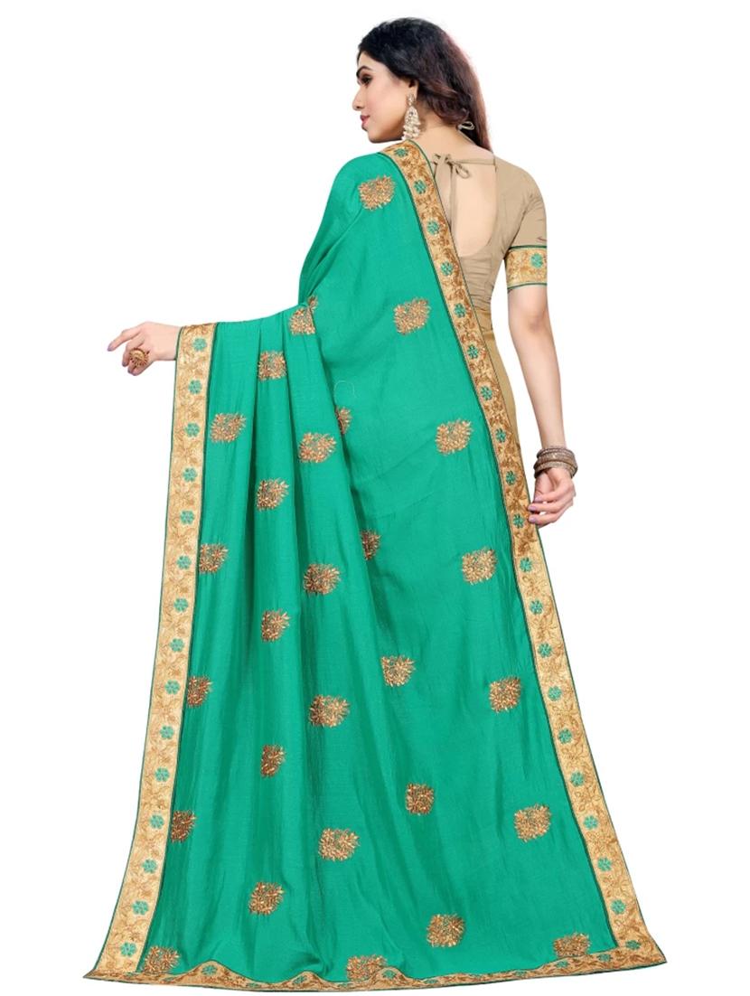 green printed half and half saree with blouse - 19968046 - Standard Image - 1