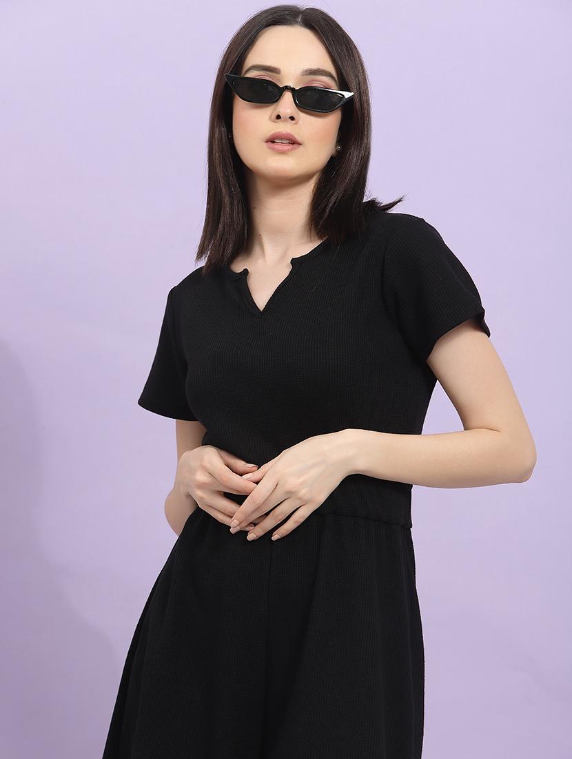 women black solid short sleeve romper - 19968048 - Standard Image - 4