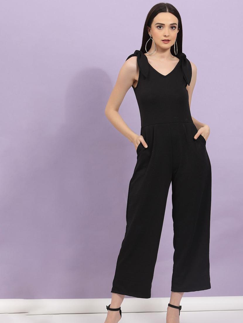black cotton full leg  jumpsuit