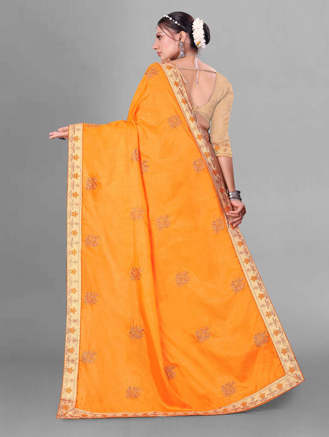 yellow printed half and half saree with blouse - 19968058 -  Standard Image - 1