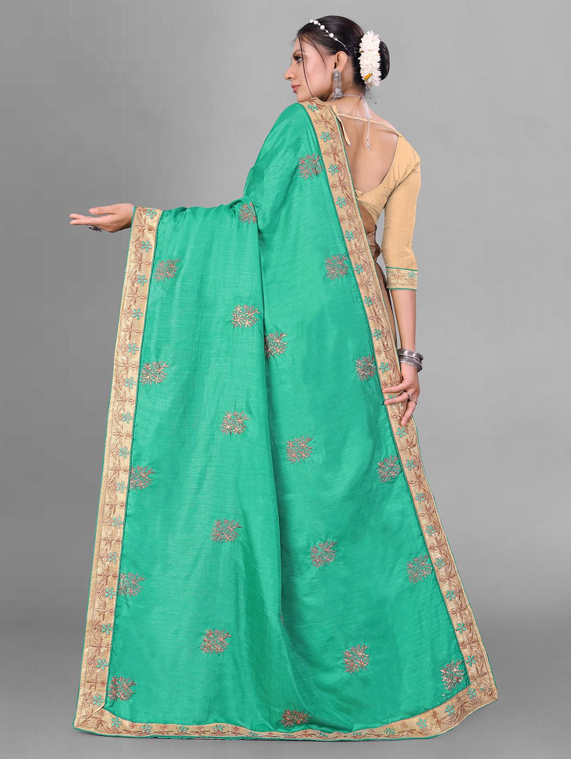 green printed half and half saree with blouse - 19968060 -  Standard Image - 1
