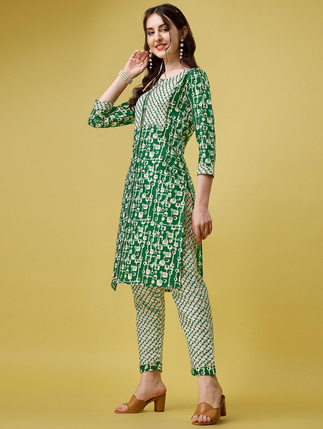 green cotton blend kurta pant set - 19968079 - Standard Image - 1