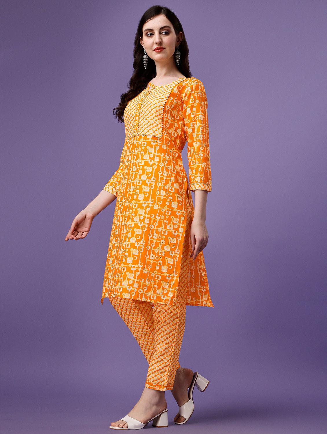 orange cotton blend kurta pant set - 19968081 - Standard Image - 1