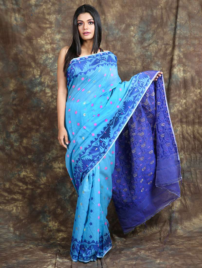 women's self design blue colored saree