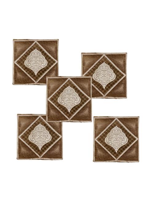 gold motif brown sofa home décor cushion cover set of 5,16x16 inch - 19970024 - Standard Image - 0