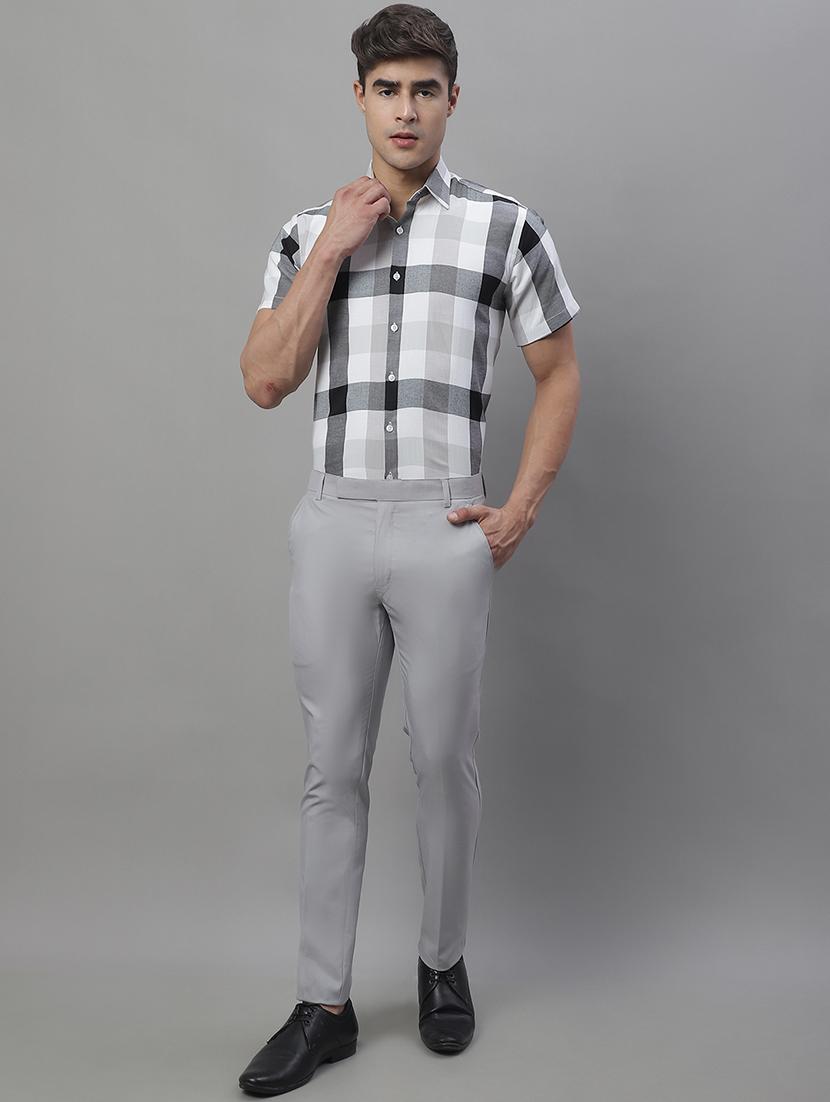 grey cotton flat front trousers formal - 19970696 - Standard Image - 4