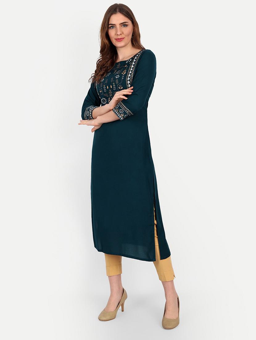 blue viscose straight kurta - 19971082 - Standard Image - 1