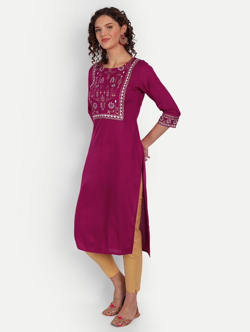 pink viscose straight kurta - 19971083 - Standard Image - 1