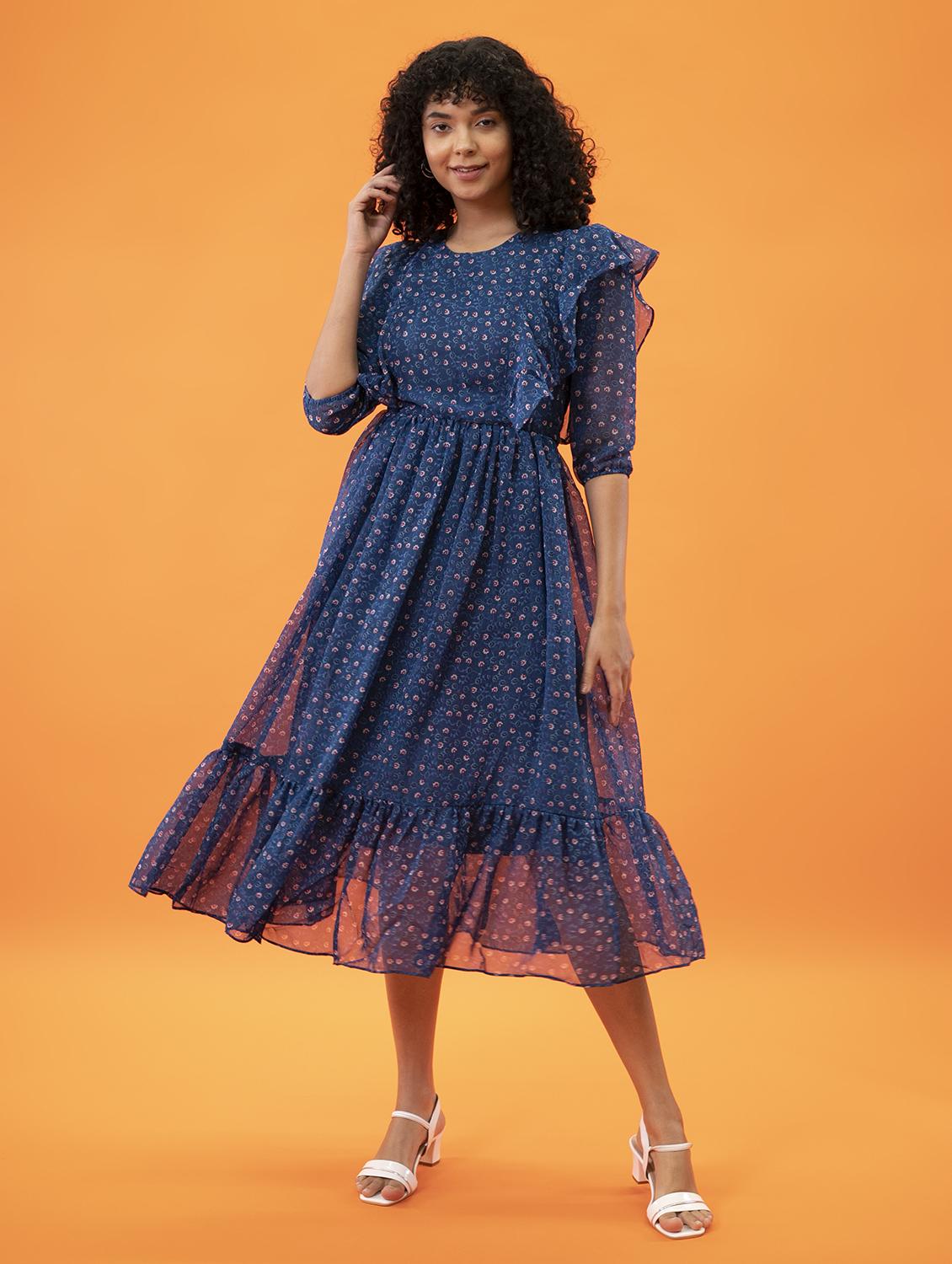 women blue floral printed tiered dress - 19974314 - Zoom Image - 0