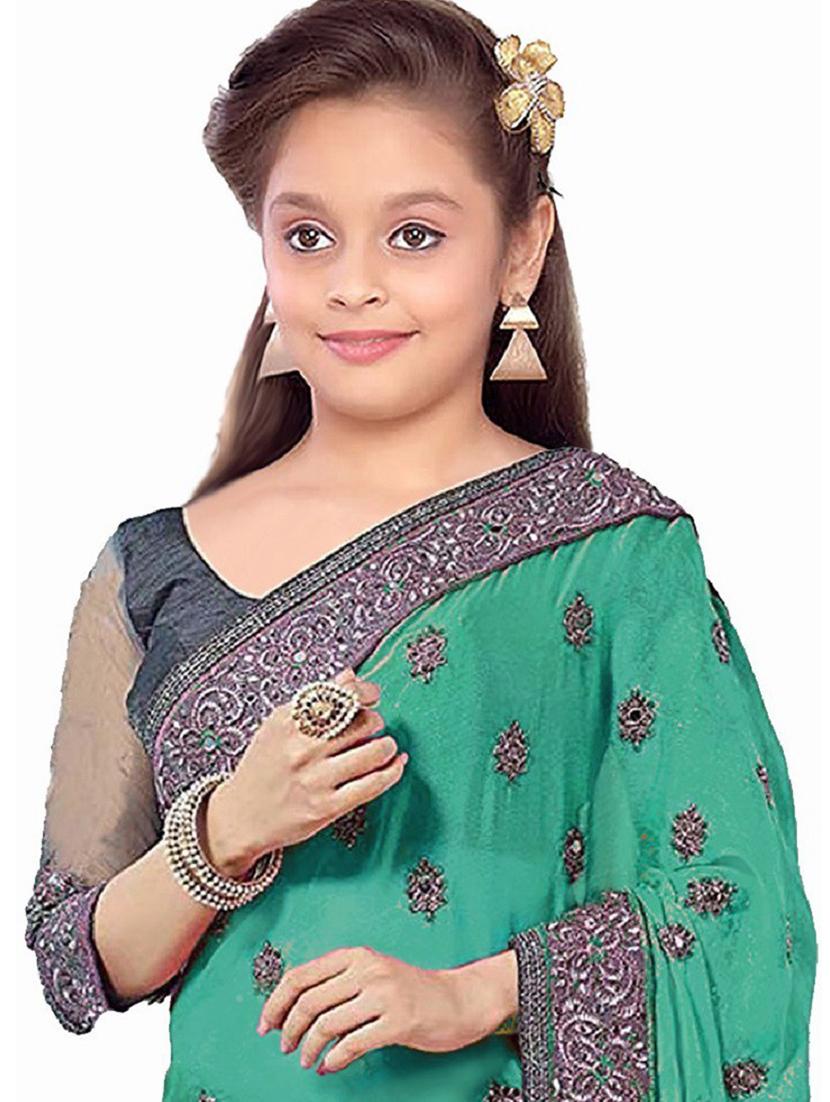 kids embroidered half and half saree - 19974367 -  Standard Image - 1