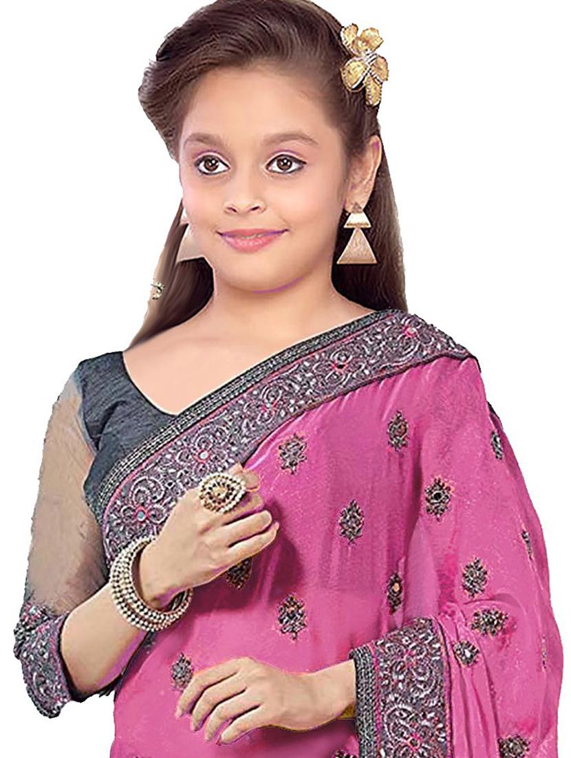 kids embroidered half and half saree - 19974368 - Standard Image - 1