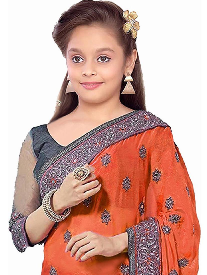 kids embroidered half and half saree - 19974369 -  Standard Image - 1