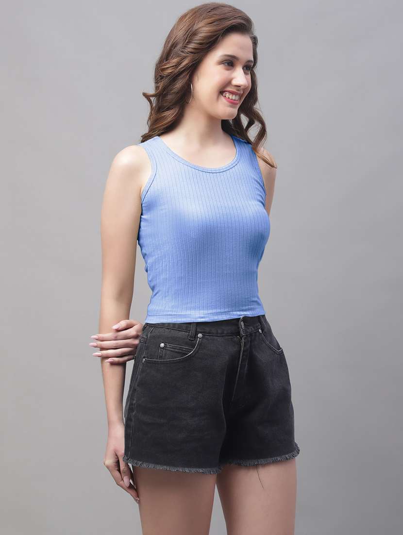 women light blue solid crop top - 19974450 - Zoom Image - 0