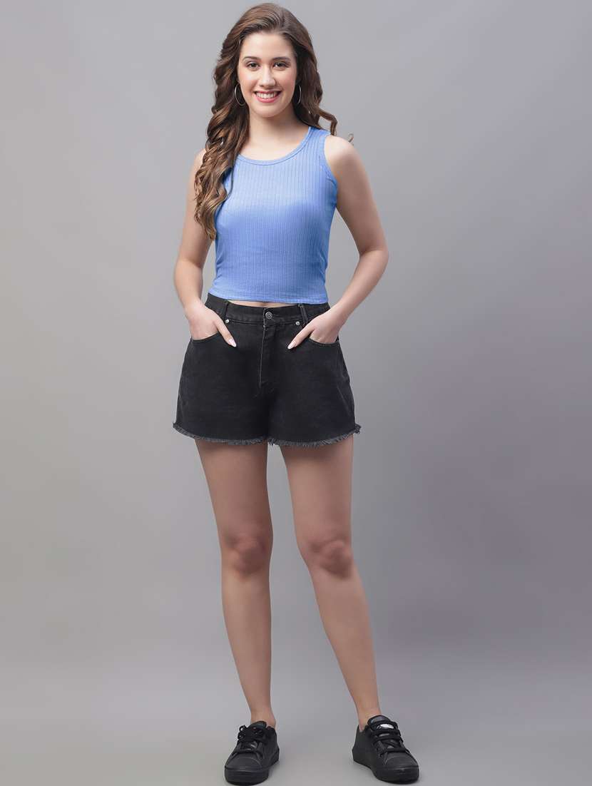 women light blue solid crop top - 19974450 - Standard Image - 4
