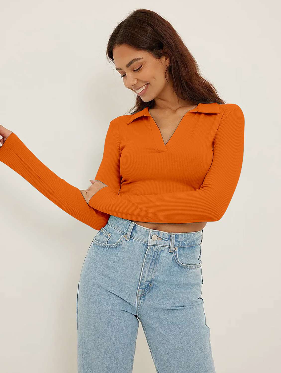 women's crop collared top