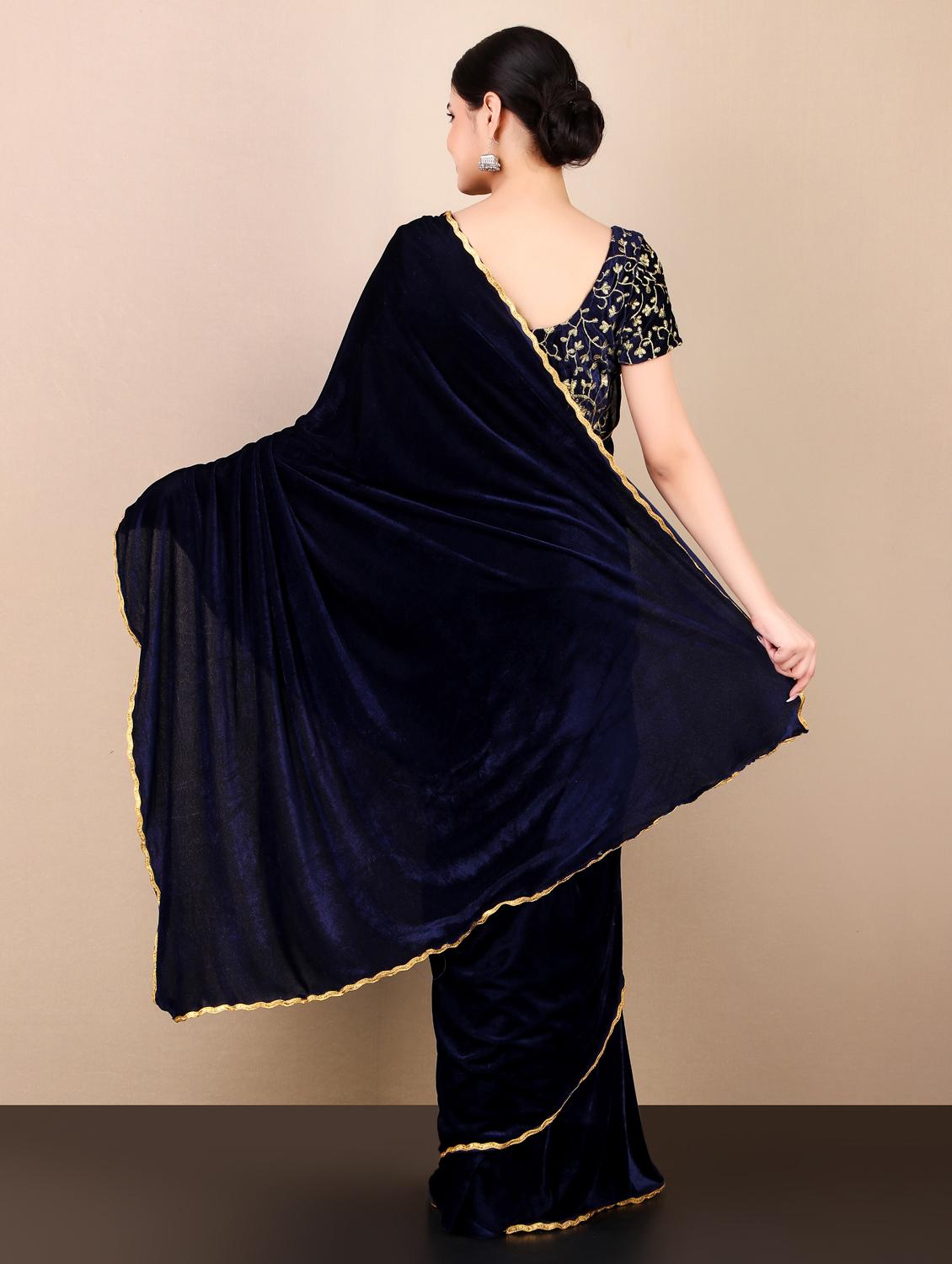 solid bordered saree with blouse - 19975545 - Standard Image - 1