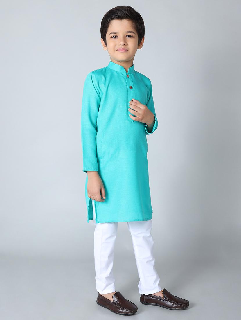 turquoise cotton kurta set - 19975801 - Standard Image - 1