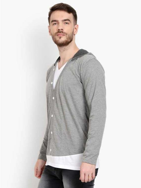 hood neck solid hooded t-shirt - 19976371 -  Standard Image - 1