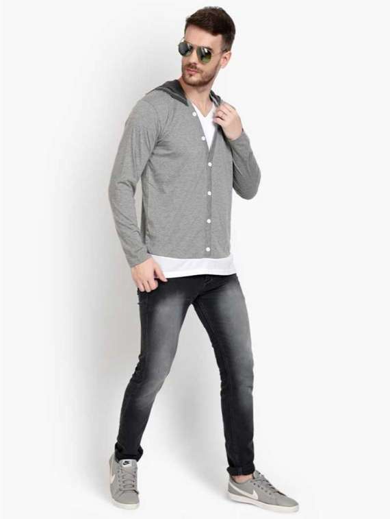 hood neck solid hooded t-shirt - 19976371 - Standard Image - 4