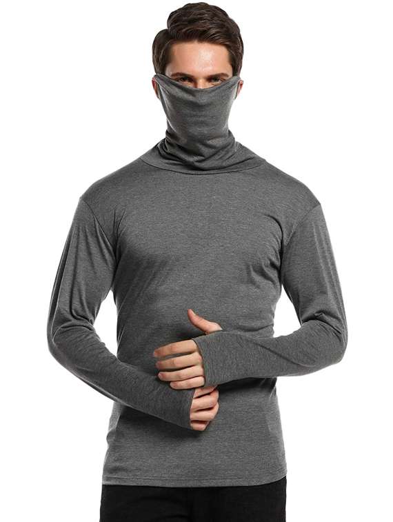 grey solid long sleeves high neck t-shirt  - 19976595 -  Standard Image - 1