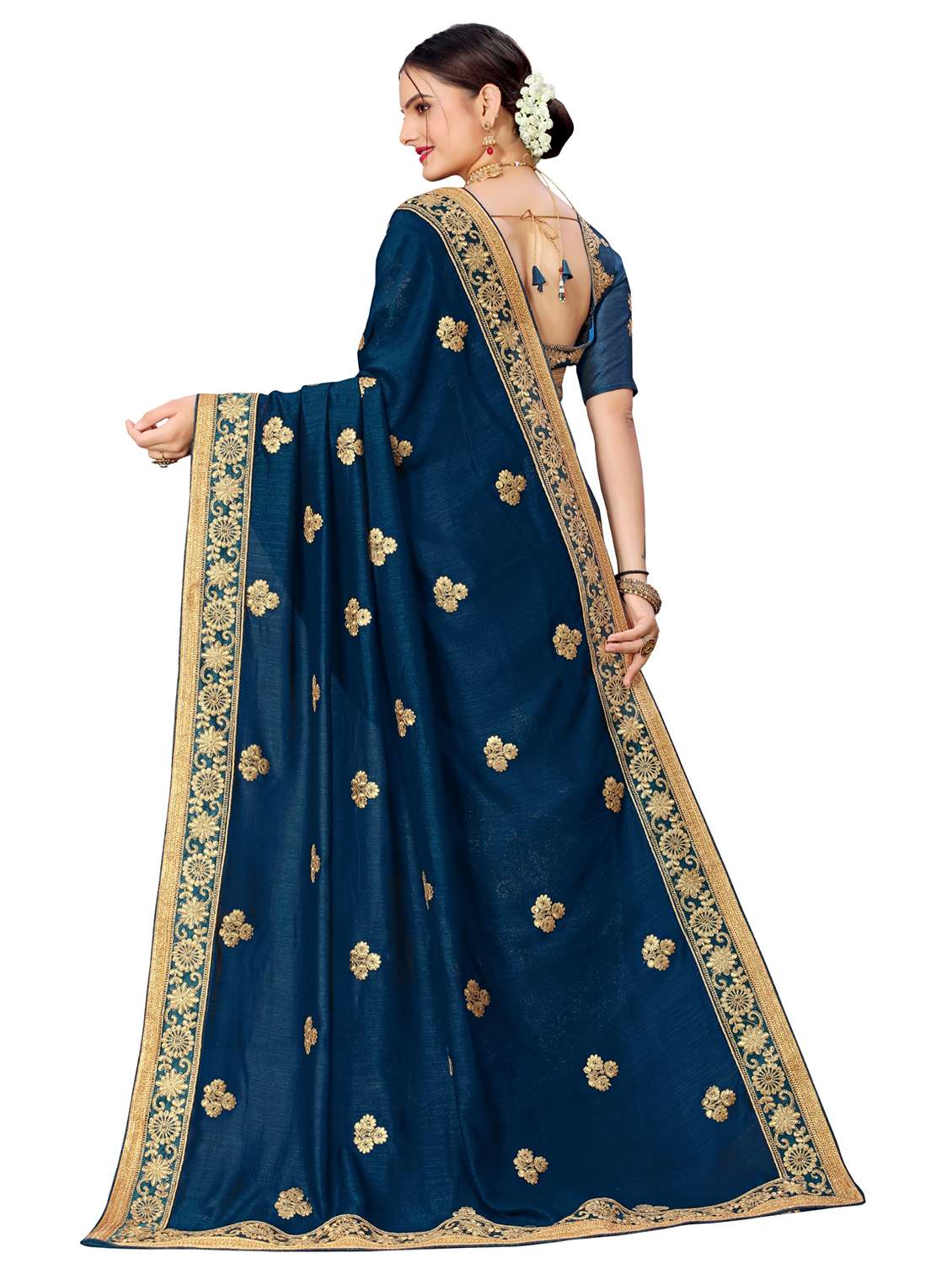 embroidered half and half saree with blouse - 19976831 -  Standard Image - 1