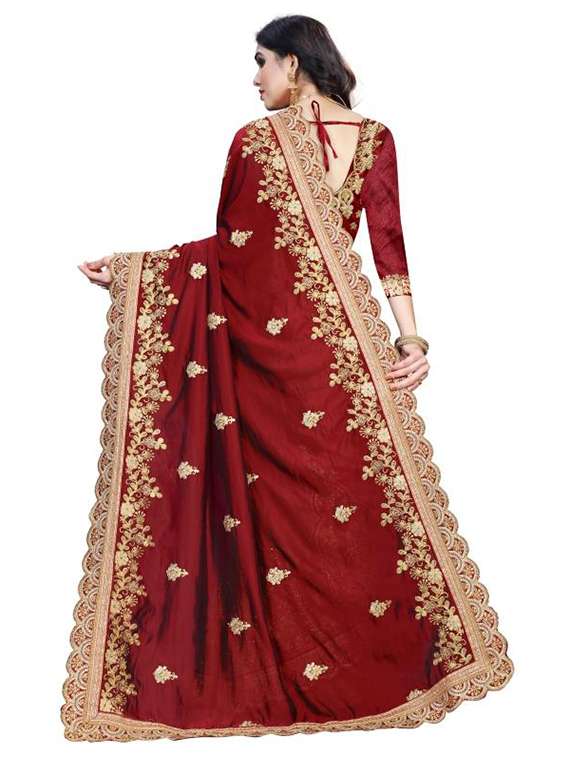 women's solid with work maroon colored saree with blouse - 19976929 -  Standard Image - 1