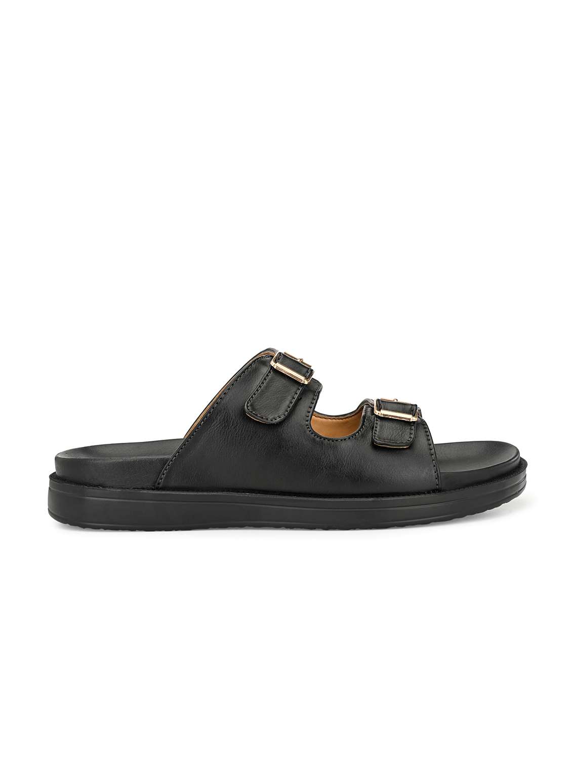 black synthetic & mesh slip on slippers - 19977196 -  Standard Image - 1