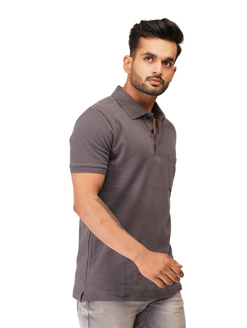 grey solid half sleeves polo t-shirt - 19977599 - Standard Image - 1
