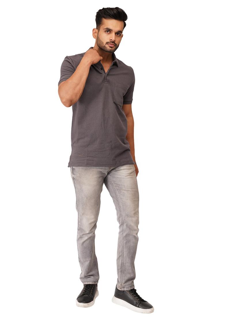 grey solid half sleeves polo t-shirt - 19977599 - Standard Image - 4