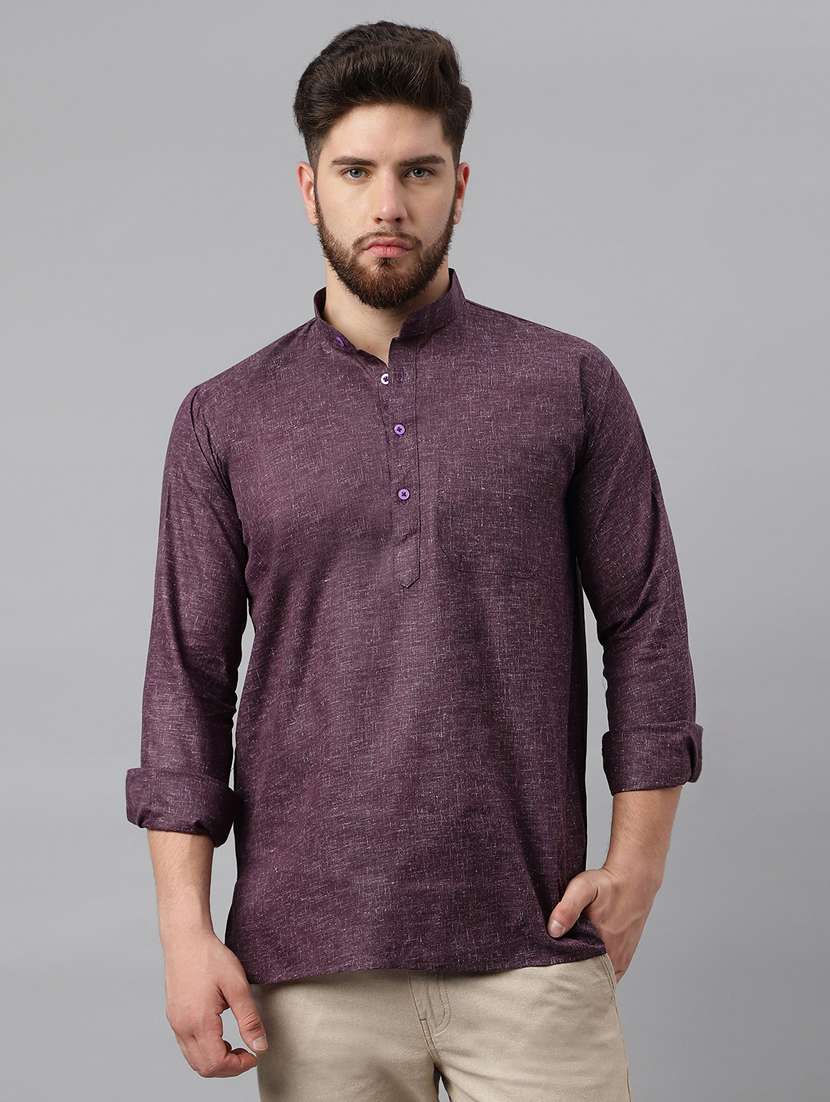purple solid mandarin neck short kurta