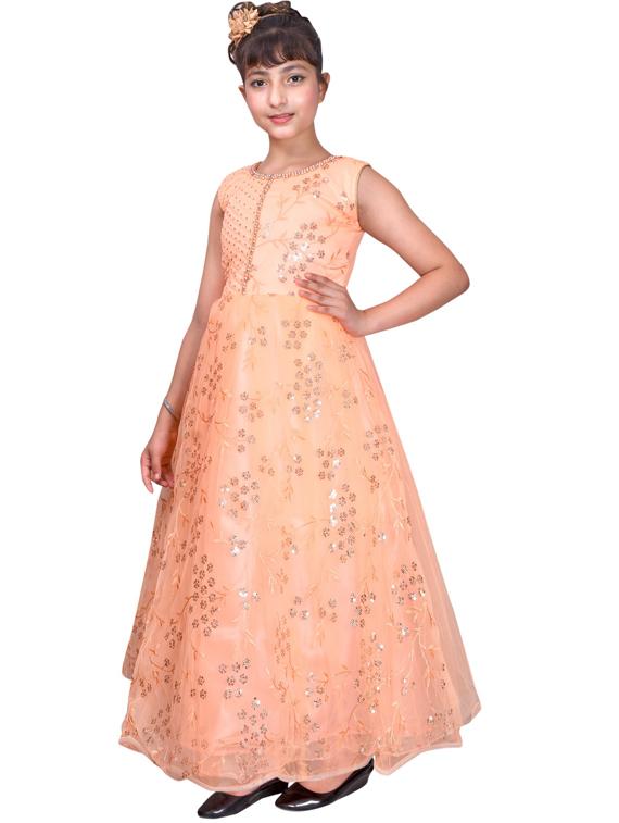 round neck embellished party gown - 19980181 -  Standard Image - 1