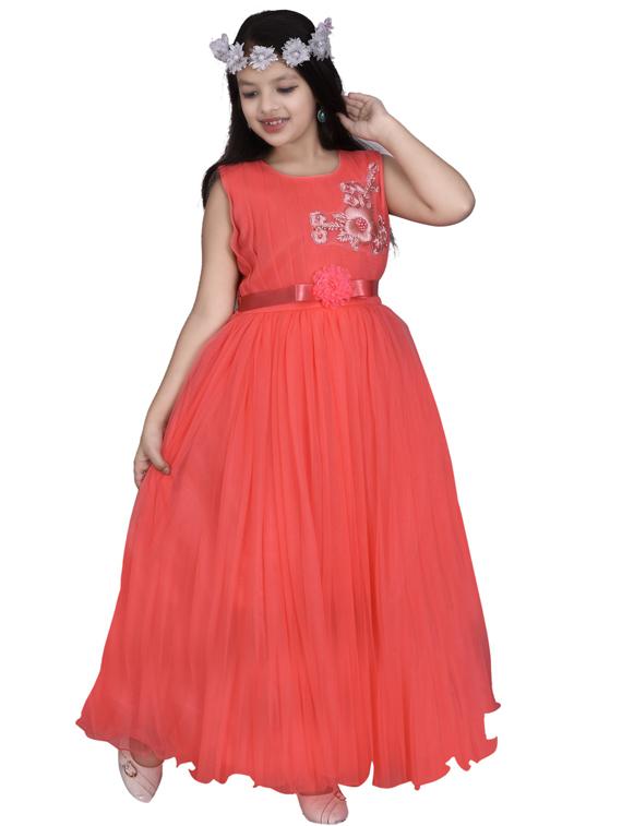 orange solids round neck frock - 19980237 - Standard Image - 1