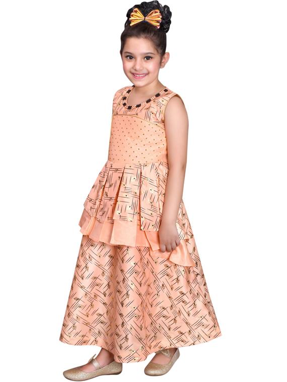 beige printed silk frock - 19980254 - Standard Image - 1