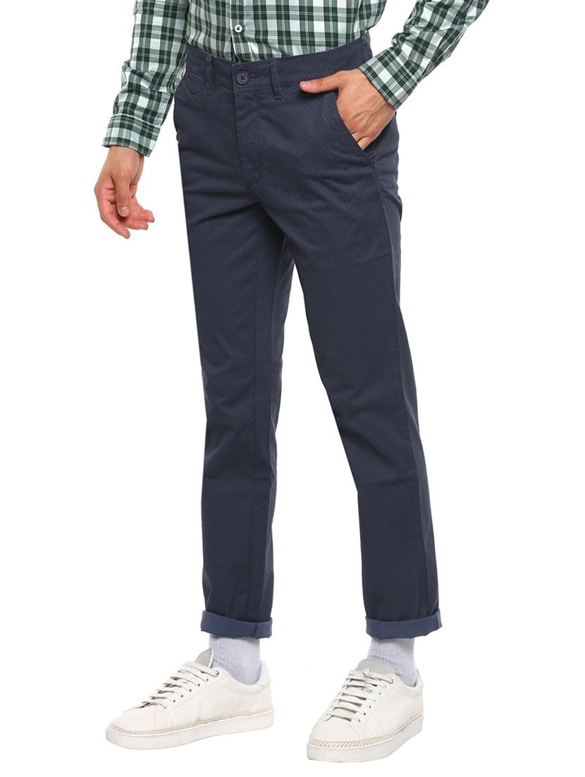 blue cotton blend flat front casual trouser - 19981126 - Standard Image - 1