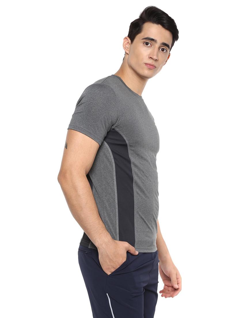 grey color blocked round neck t-shirt - 19981473 -  Standard Image - 1