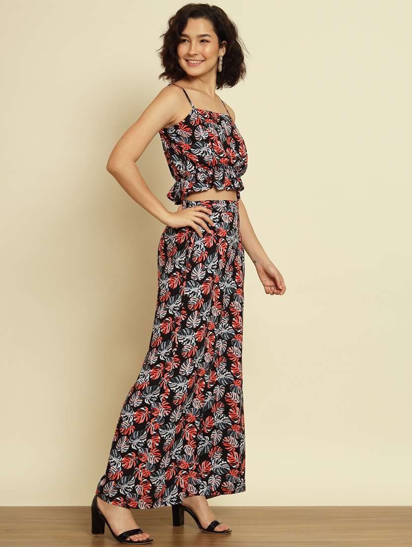 black tropical print top and trouser co-ord set  - 19982653 -  Standard Image - 1