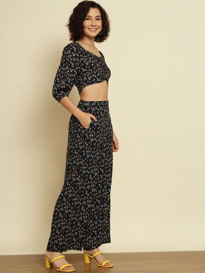 black floral print top and trouser co-ord set  - 19982655 -  Standard Image - 1