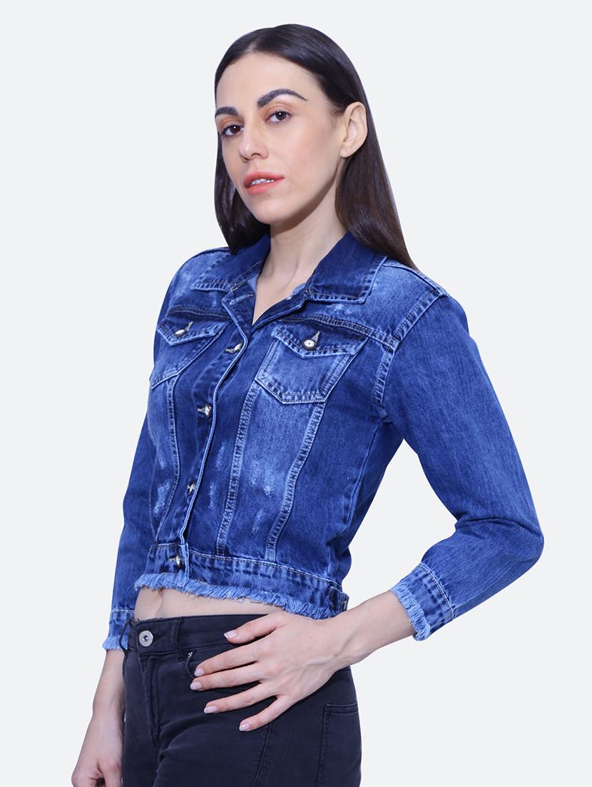 light blue spread collar denim jacket - 19982772 - Standard Image - 1