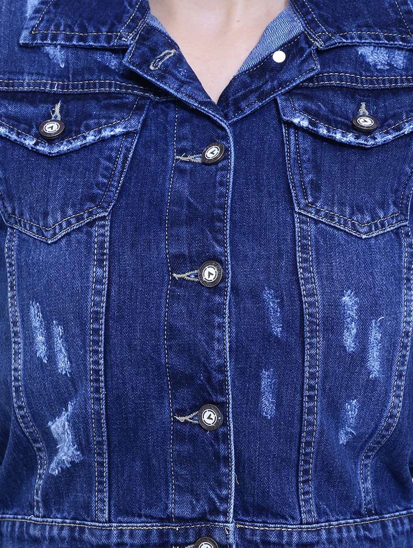 dark blue spread collar long sleeve denim jacket - 19982773 -  Standard Image - 4