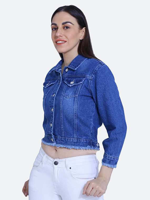 blue spread collar long sleeve denim jacket - 19982774 -  Standard Image - 1