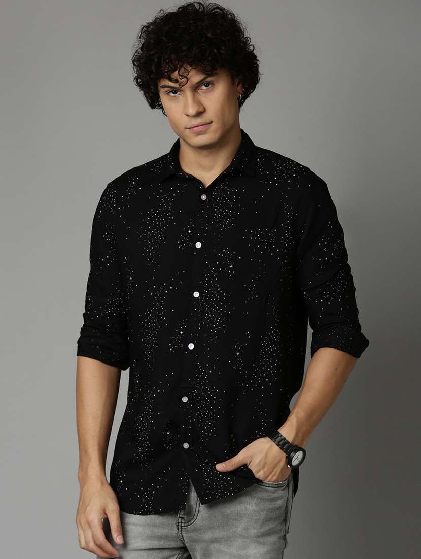 mens micro print casual shirt - 19983083 - Standard Image - 1
