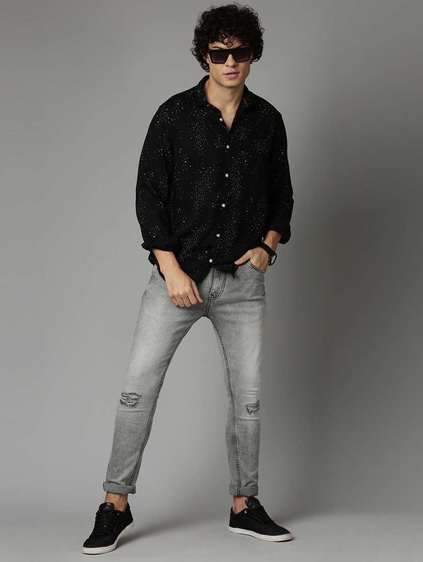 mens micro print casual shirt - 19983083 - Standard Image - 4